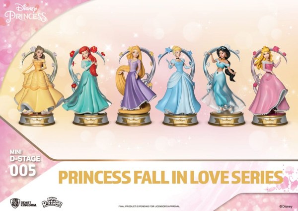 Kavel van 6 Disney Prinsessenbeeldjes "Fall in love" serie - Disney mini D-Stage