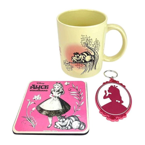 Vintage Alice in Wonderland beker, onderzetter en sleutelhangerset - Disney