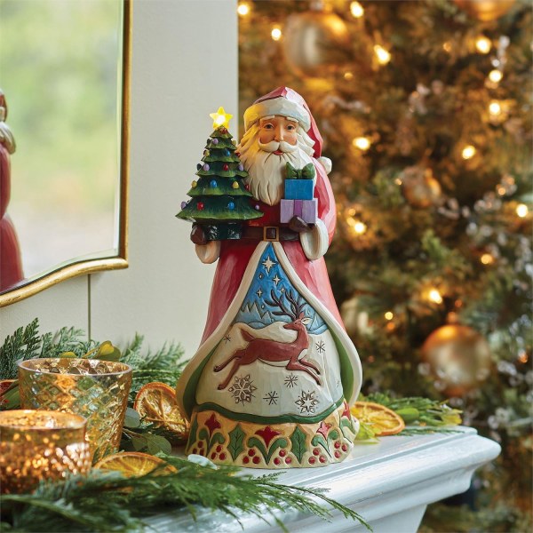 Kerstman Beeldje Verlichte Boom - JIM SHORE HEARTWOOD CREEK