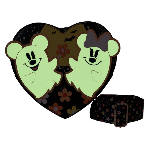 Mickey & Minnie Floral Ghost Figuur Hart Glow Schoudedtas - DISNEY LOUNGEFLY