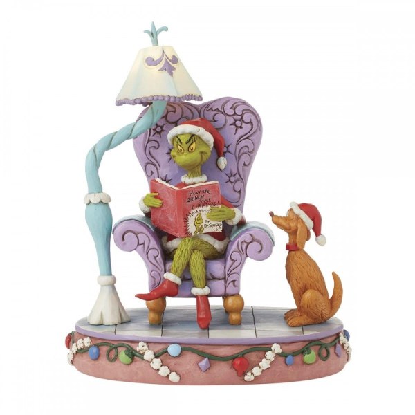 BEPERKTE EDITIE GRINCH IN CHAIR READING [GESIGNEERD DOOR JIM SHORE] - JIM SHORE GRINCH