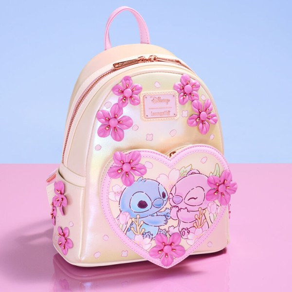 Stitch & Angel Cherry Blossom Heart Mini Rugzak - DISNEY LOUNGEFLY
