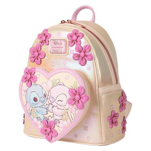 Stitch & Angel Cherry Blossom Heart Mini Rugzak - DISNEY LOUNGEFLY