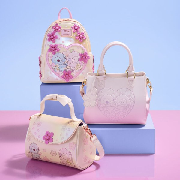 Stitch & Angel Cherry Blossom Schoudedtas met strik - DISNEY LOUNGEFLY