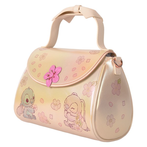 Stitch & Angel Cherry Blossom Schoudedtas met strik - DISNEY LOUNGEFLY