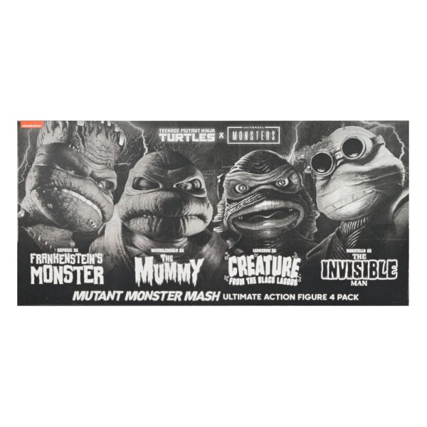Universal Monsters x Teenage Mutant Ninja Turtles-pakket met 4 Turtles zwart-witte beeldjes van 18 cm