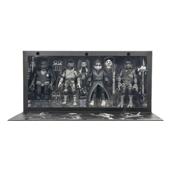 Universal Monsters x Teenage Mutant Ninja Turtles-pakket met 4 Turtles zwart-witte beeldjes van 18 cm