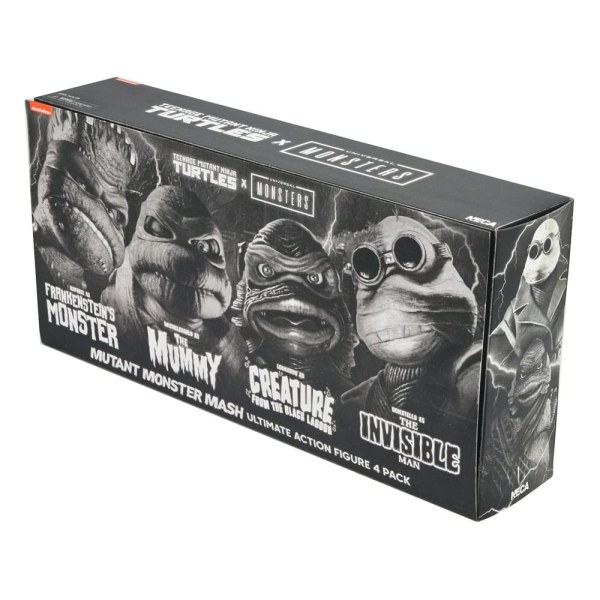 Universal Monsters x Teenage Mutant Ninja Turtles-pakket met 4 Turtles zwart-witte beeldjes van 18 cm
