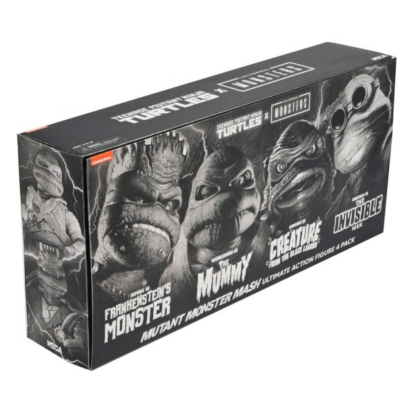 Universal Monsters x Teenage Mutant Ninja Turtles-pakket met 4 Turtles zwart-witte beeldjes van 18 cm