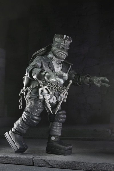 Universal Monsters x Teenage Mutant Ninja Turtles-pakket met 4 Turtles zwart-witte beeldjes van 18 cm