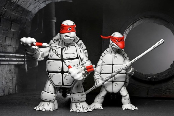 Ninja Turtles (Mirage Comics) pakket van 2 zwart-witte First Turtles-beeldjes 18 cm
