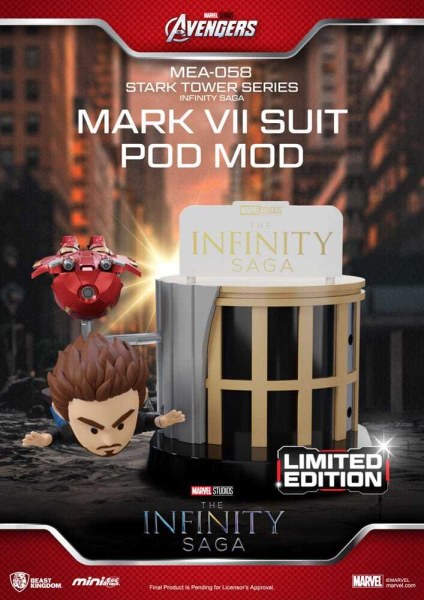 Marvel -figuur Mini Egg Attack The Infinity Saga Stark Tower-serie Tony Stark & ​​Mark VII-pak pod mod 12 cm