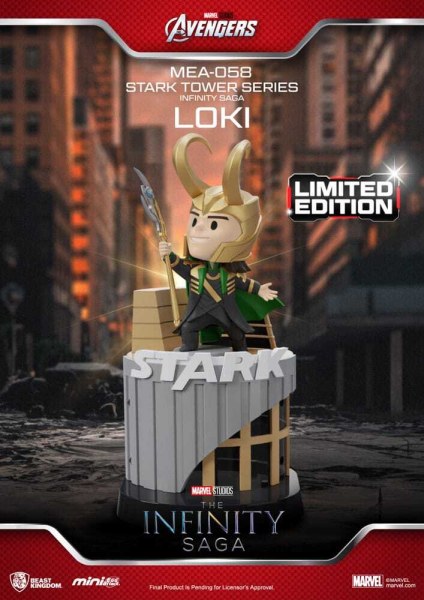 Marvel -figuur Mini Egg Attack The Infinity Saga Stark Tower-serie Loki 12 cm