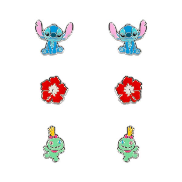 Set van 3 paar oorbellen zilver Stitch - Disney