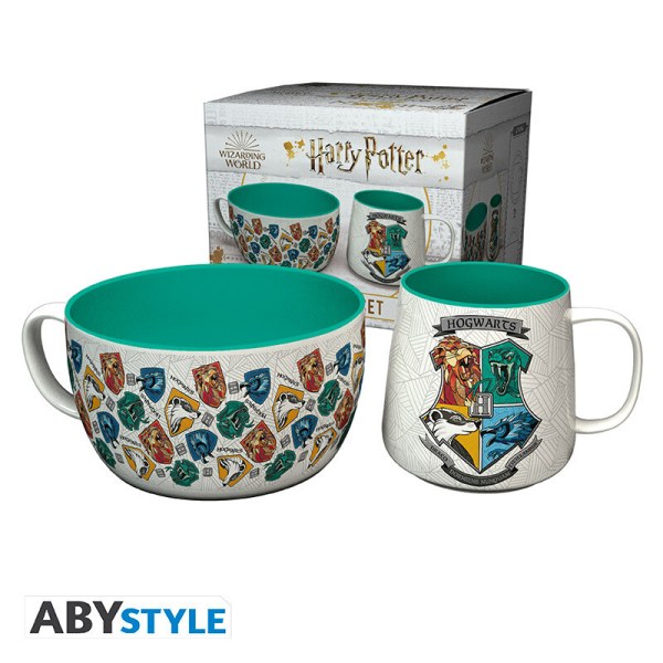 Ontbijtset Beker + Kom Hogwarts Huizen - Harry Potter