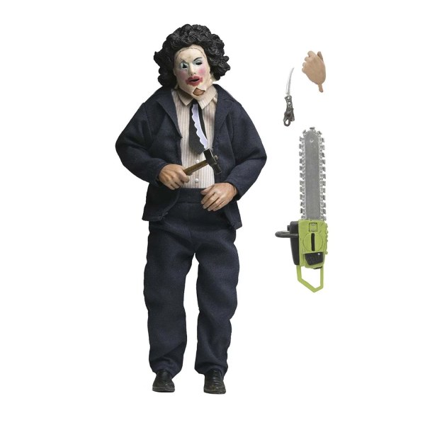 TEXAS CHAINSAW MASSACRE - 20 CM GEKLEDE FIGUUR - LEATHERFACE MET PRETTY WOMAN-MASKER IN VENSTERDOOS