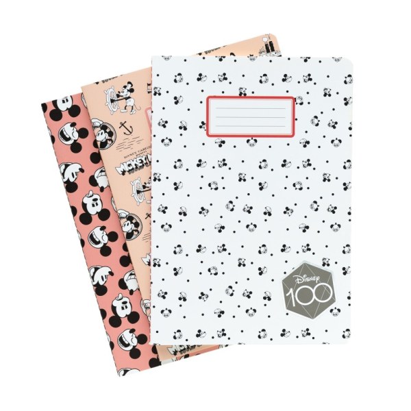 PAK VAN 3 A5 MICKEY MUIS NOTITIEBOEKEN 100-JARIG JUBILEUM - DISNEY