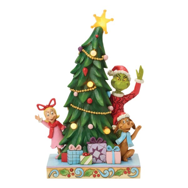Grinch, Cindy en Max die vanuit een boom naar buiten gluren - JIM SHORE GRINCH