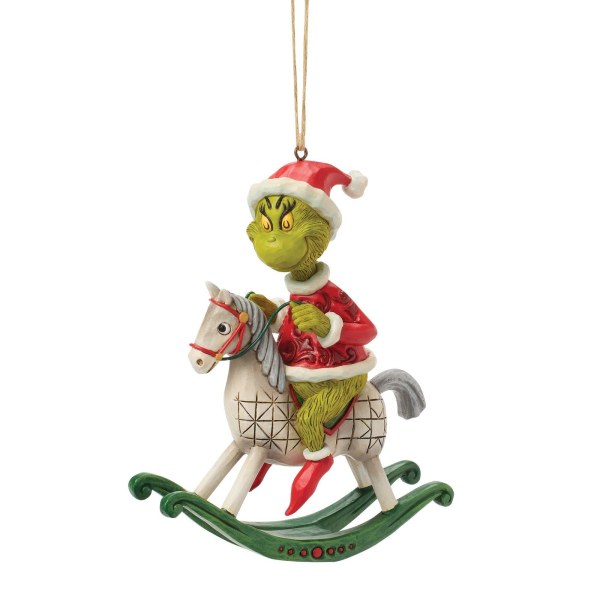 Hangend ornament met de Grinch op een hobbelpaard - JIM SHORE GRINCH