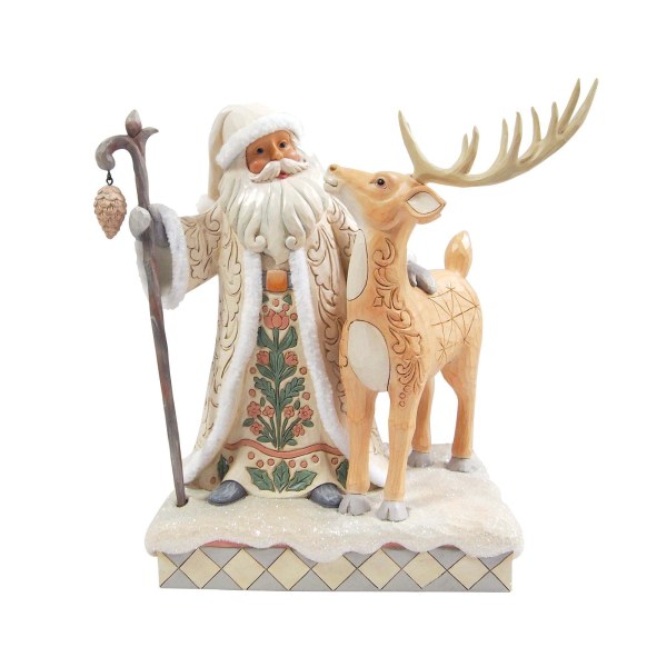 WhiteWoodland kerstmanjas met bontkraag en Buck-print - Heartwood Creek