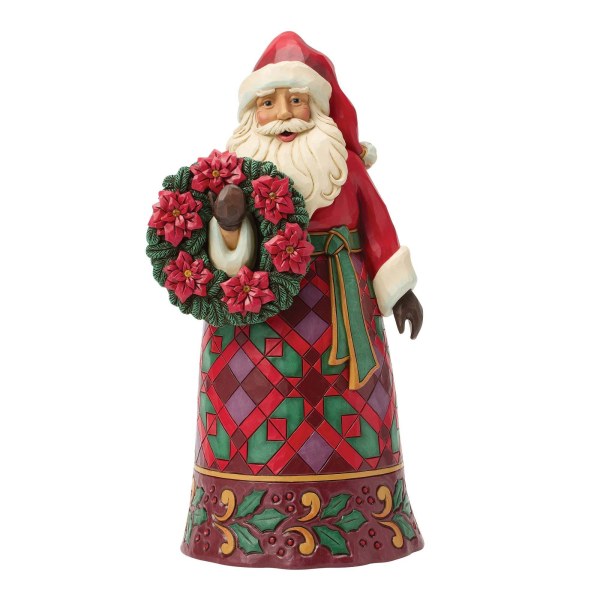 Kerstman met poinsettia-figuur - Heartwood Creek