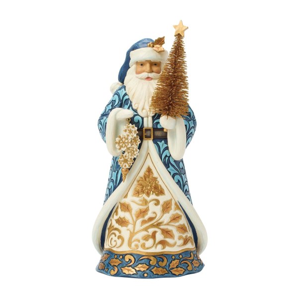 Blauw-gouden kerstman met gouden sisalboom - Heartwood Creek
