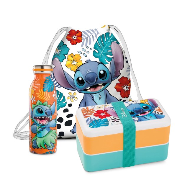 Stitch Set Fles + Lunchbox + Trekkoord Tas - Disney