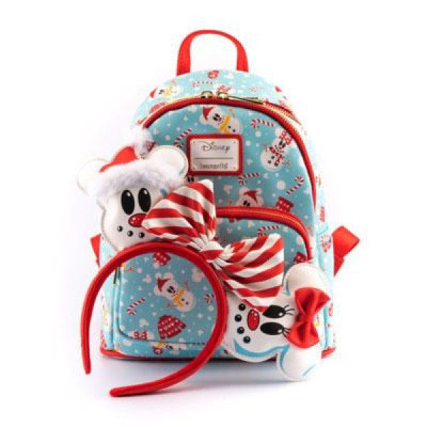 MINI RUGZAK EN HAARBAND MICKEY & MINNIE SNEEUWPOPPEN - DISNEY LOUNGEFLY